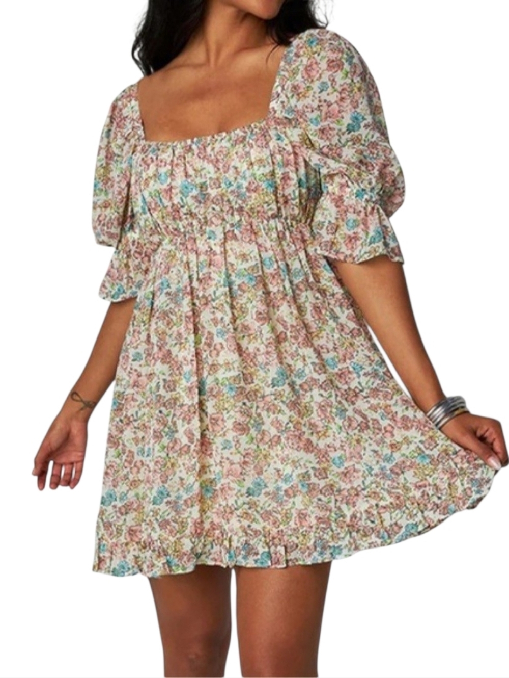 Buddy Love Valentina Cotswold Floral Babydoll Dress Puff Sleeve Mini Size M